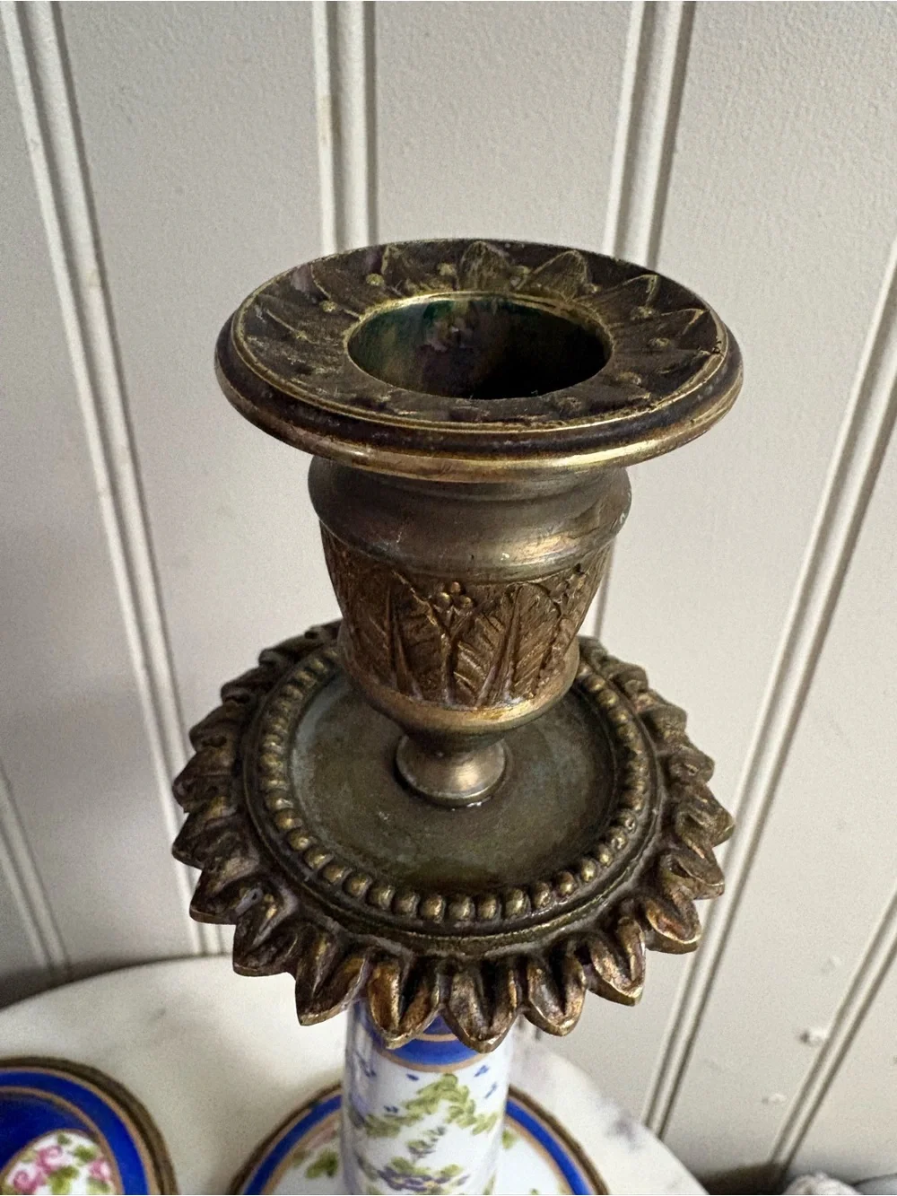 Antique L.P. Paris Sèvres-Style Porcelain & Bronze Hand-Painted Candlesticks VTG